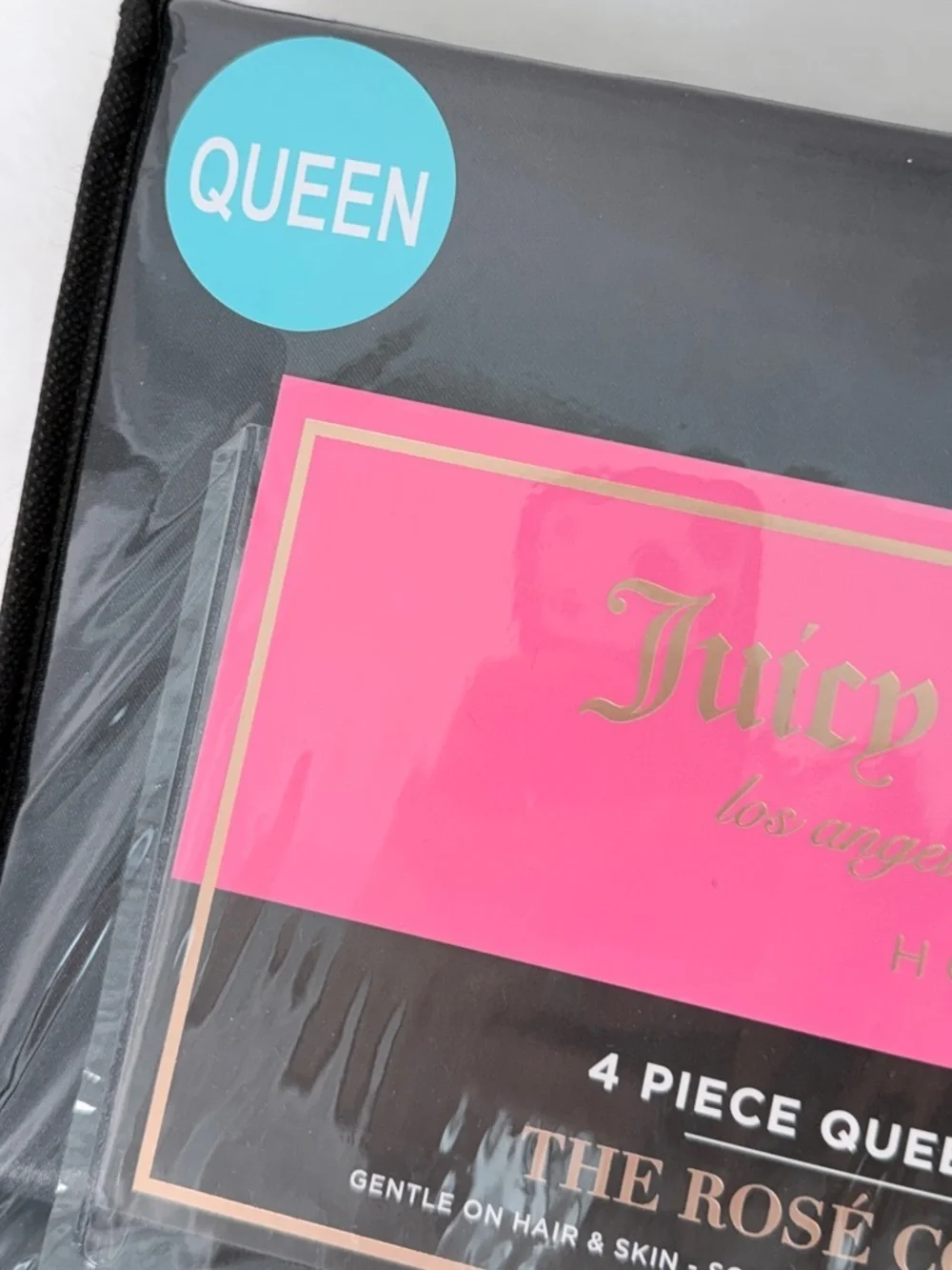 Juicy Couture Queen Satin Sheet Set The Rose Collection Black 4 Piece sheet Set